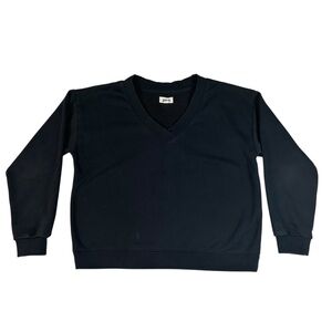 Pact Courtside V-Neck Black Fleece Sweatshirt Fair Trade Organic Cotton Medium